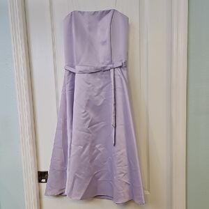 Lavender Satin Strapless Dress With Bow